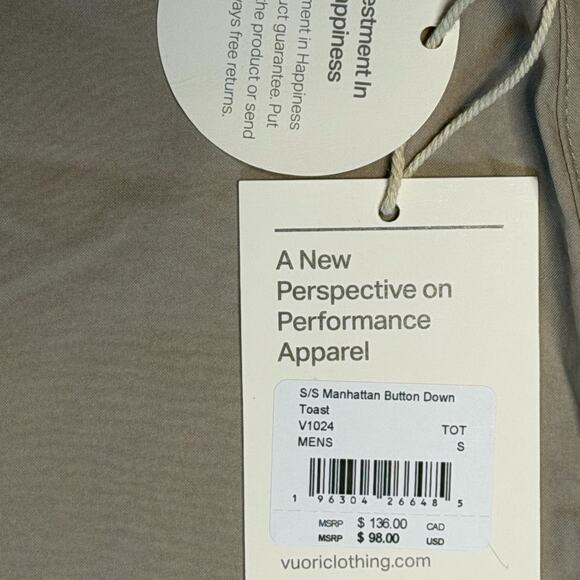 Vuori Short Sleeve Manhattan Button Down – Toast – Size S – NWT – Retail $98 - Picture 4 of 5